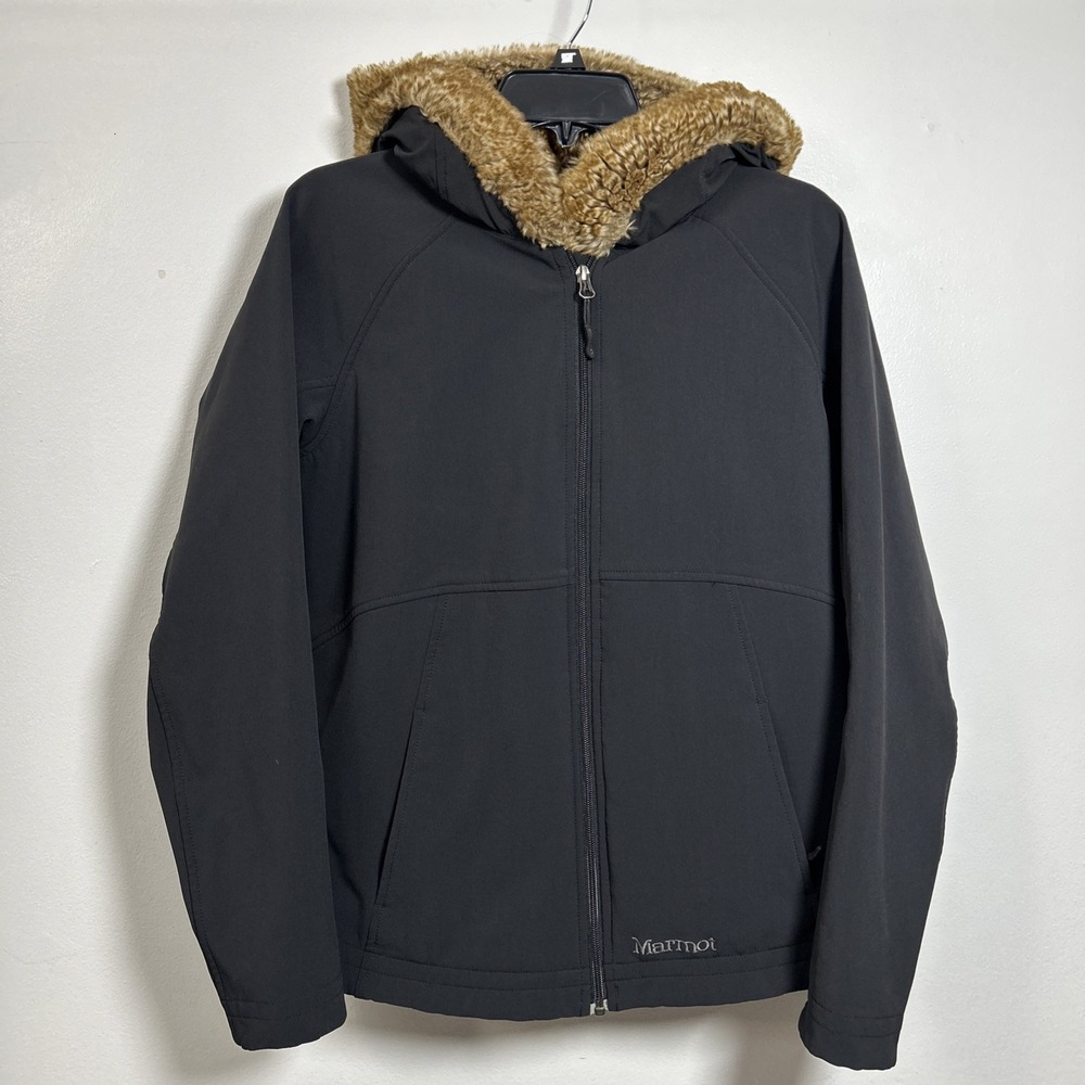 Marmot Women L Jacket Black Faux Fur Lined Hooded 3896 - Picture 3 of 10
